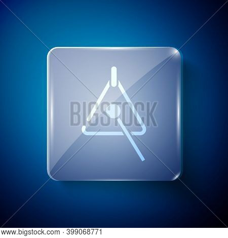 White Triangle Musical Instrument Icon Isolated On Blue Background. Square Glass Panels. Vector