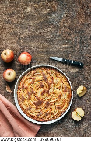 Traditional French Apple Tart On An Wooden Background