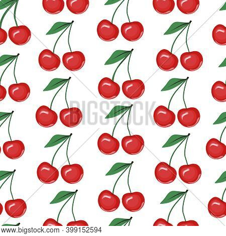 Cherry Berry Seamless Pattern, Digital Paper. Vintage Wrapping Paper, Textile Fabric Print.