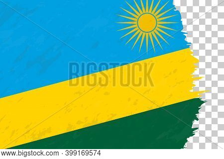 Horizontal Abstract Grunge Brushed Flag Of Rwanda On Transparent Grid. Vector Template.