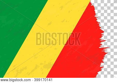 Horizontal Abstract Grunge Brushed Flag Of Congo On Transparent Grid. Vector Template.