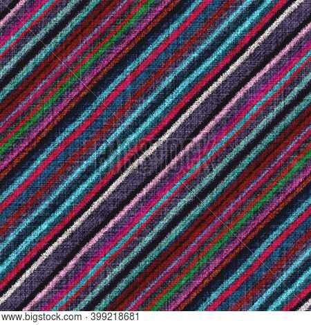 Variegated Multicolor Diagonal Tapestry Stripe Woven Texture. Space Dyed Watercolor Effect Knit Stri