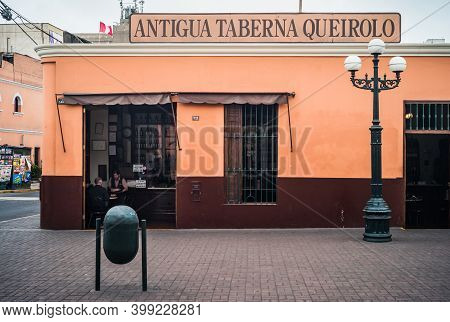 Lima, Peru - August 4 2010: Antigua Taberna Queirolo Restaurant And Bar, And Old Fashioned Tavern In