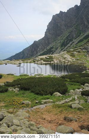 Panorama With Mountain Lake In High Tatra, Slovakia, Europe