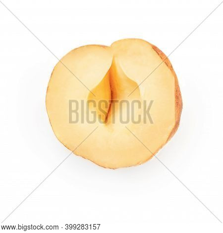 Halved  Hazelnut Isolated On White Background. Top View. Flat Lay