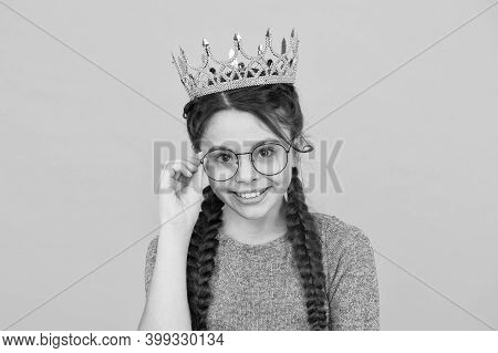 Intelligent Princess. Little Smart Girl Wear Eyeglasses. Clever Child. Royal Education. Adorable Gir