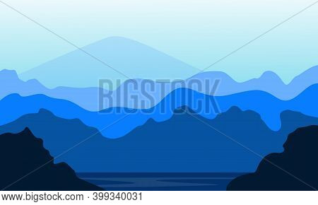 Beauty Vector Nature Scenery With Tree And Mountain. City Vector