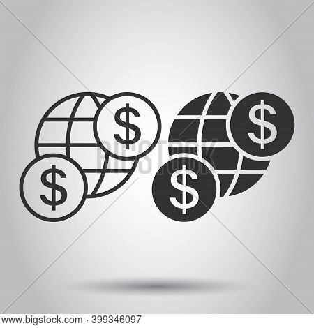 Global Business Icon In Flat Style. Money Transaction Vector Illustration On White Isolated Backgrou