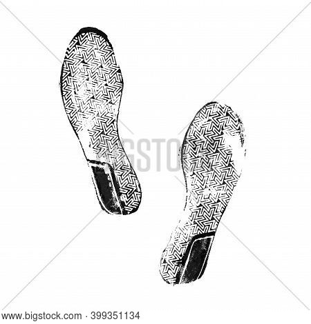 Muddy Bootprints. Isolated On White Background. Close Up.