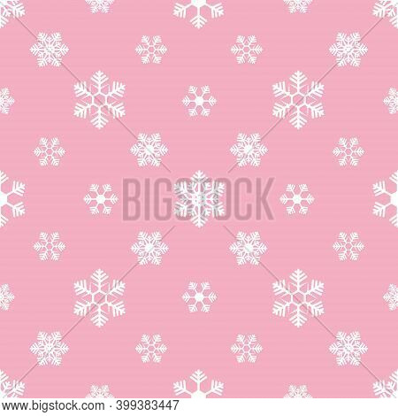 Snowflakes. Repeating Vector Pattern. Isolated Pink Background. Seamless Festive Ornament. Delicate 