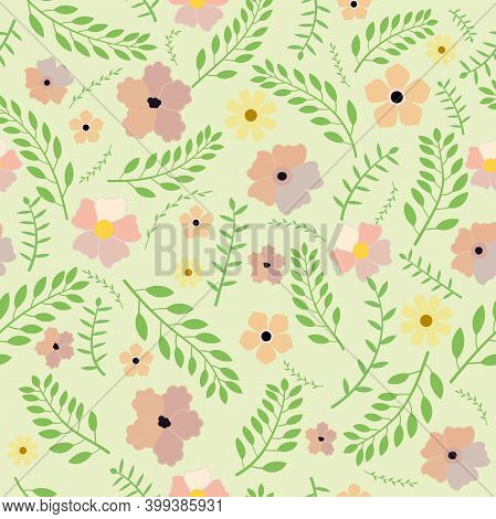 Vector Image Of Twigs And Flowers On A Seamless Background. Suitable For Textiles And Packaging.