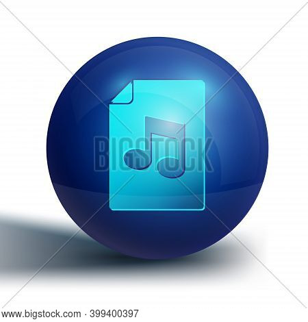 Blue Music Book With Note Icon Isolated On White Background. Music Sheet With Note Stave. Notebook F