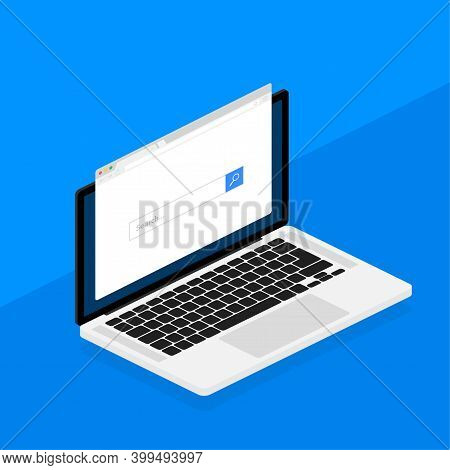 Browser Window In Laptop Vector Illustration. Browser Or Web Browser In Flat Style. Window Concept I