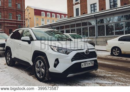 Ufa, Russia, 15 November, 2020: All-new Compact Crossovers Toyota Rav4 Premier At Toyota Car Winter 