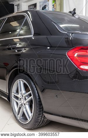 Novosibirsk, Russia - 11.30.2020: Close-up On A Car Mercedes E-class Body Standing Inthe Garage Box 