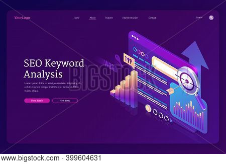 Seo Keyword Analysis Banner. Research And Analytics Of Search Engine Optimization Of Content. Vector