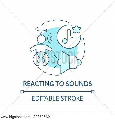 Reacting To Sounds Turquoise Concept Icon. Baby Hearing Noise And Parent Voice. Early Childhood Deve