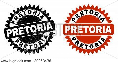 Black Rosette Pretoria Seal Stamp. Flat Vector Grunge Seal Stamp With Pretoria Caption Inside Sharp 