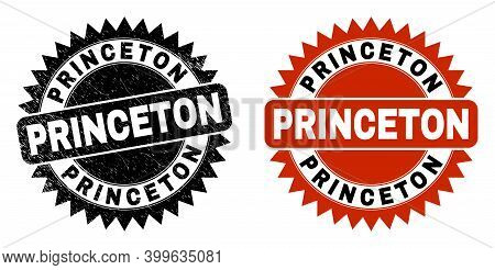 Black Rosette Princeton Watermark. Flat Vector Grunge Seal Stamp With Princeton Message Inside Sharp