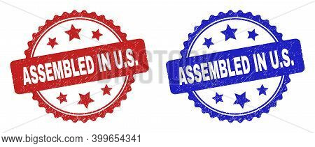 Rosette Assembled In U.s. Watermarks. Flat Vector Grunge Watermarks With Assembled In U.s. Text Insi