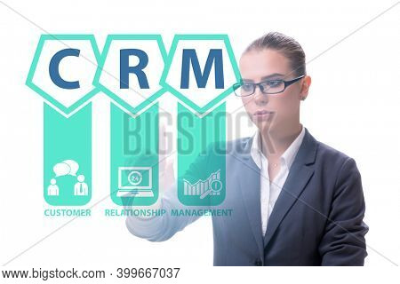 CRM custromer relationship management concept with businesswoman