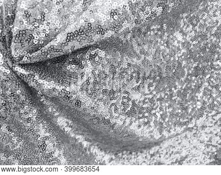 Festive Sequins Fabric Background In Gray Color - Abstract Backdrop For Holiday And Party Banner Dem