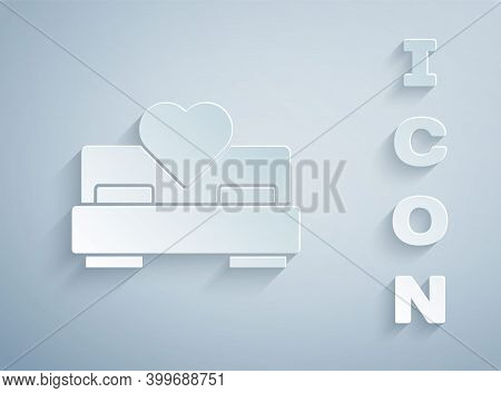 Paper Cut Bedroom Icon Isolated On Grey Background. Wedding, Love, Marriage Symbol. Bedroom Creative