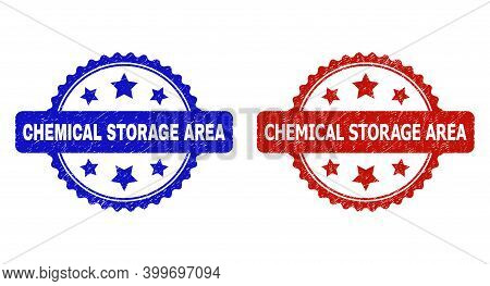 Rosette Chemical Storage Area Seal Stamps. Flat Vector Textured Seal Stamps With Chemical Storage Ar