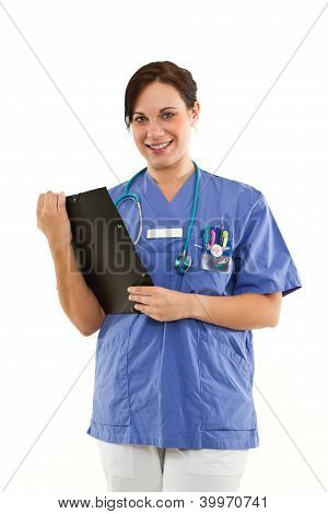 Femmina dottore sorridente con bacheca