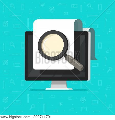 Digital Electronic Document Inspection Review, Online Search Or Find Via Magnifier Glass On Computer