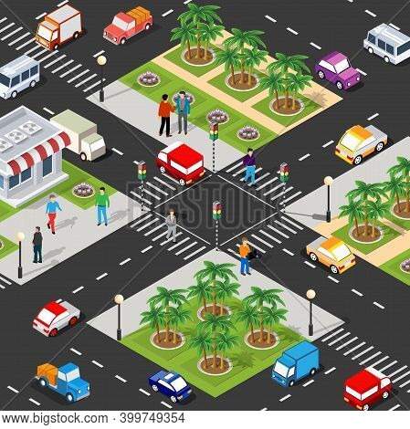 Isometric 3d Illustration Of The City Quarter With Houses