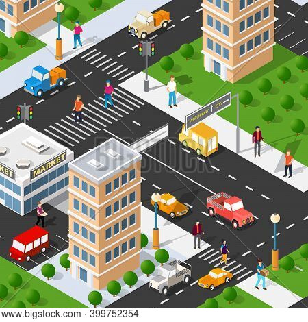 Isometric 3d Illustration Of The City Quarter With Houses