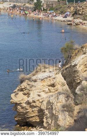Sevastopol, Crimea, Russia - July 26, 2020: Collapsed Coast Near Konstantinovsky Beach In The City O