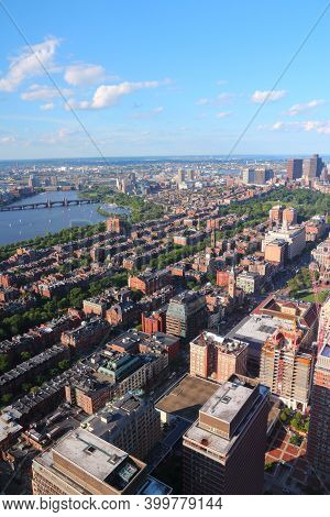 Boston City, United States. Aerial View With Charles River.