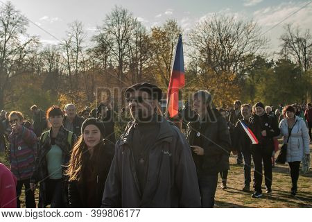Prague, Czech Republic 11-19-2020. Czech Republic Celebrated 30th Years Of Velvet Revolution-transit