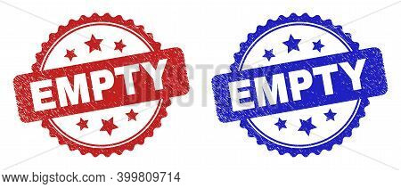 Rosette Empty Seal Stamps. Flat Vector Textured Seal Stamps With Empty Text Inside Rosette With Star