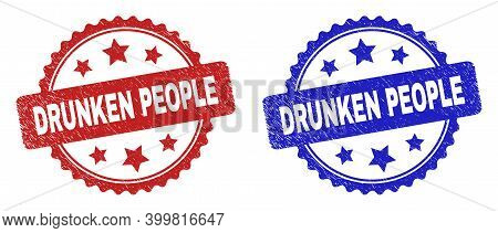 Rosette Drunken People Seal Stamps. Flat Vector Grunge Seal Stamps With Drunken People Title Inside 
