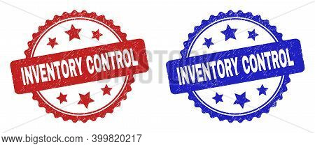 Rosette Inventory Control Seal Stamps. Flat Vector Textured Seal Stamps With Inventory Control Text 