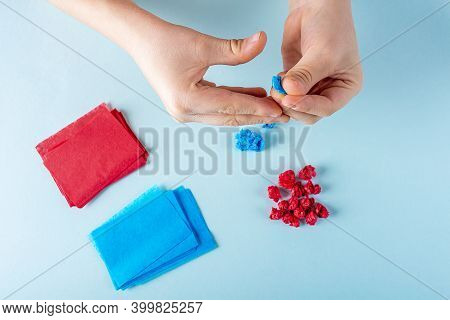 Concept Of Diy And Kid's Creativity. Step By Step Instruction: Make  Heart. Step2 Child's Hands Crum