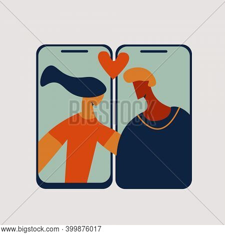 Woman And Man Connection Via Video Call, Online Or Virtual Dating, Quarantine Valentines Day