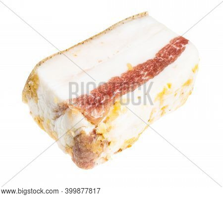 Chunk Of Salo (salted Pork Fatback) With Garlic With Meat Layer Isolated On White Background