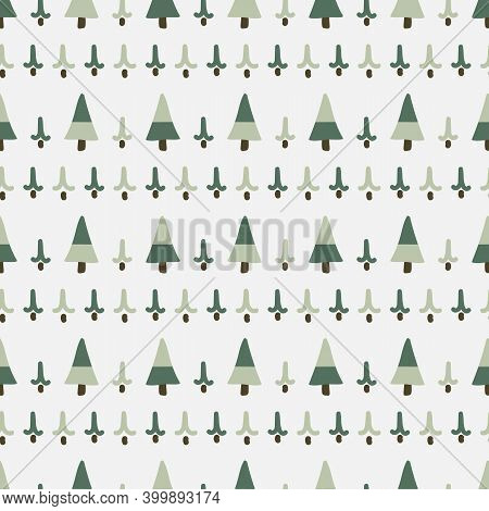 Cute Gender Neutral Pine Tree Seamless Vector Pattern. Conifer Christmas Tree Home Decor Cartoon Hol