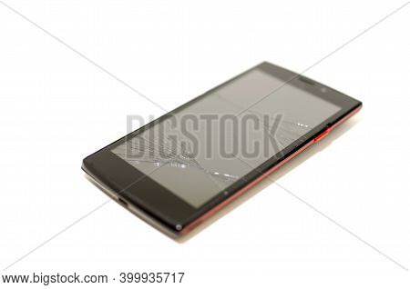 Black Cell Phone With Broken Screen. Electronic Equipment Repair Concept. Crack On Smarton Glass