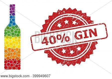 Wine Bottle Collage Icon Of Round Dots In Variable Sizes And Lgbt Colored Color Tones, And 40 Percen