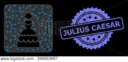 Glowing Mesh Network Crowned Bride With Glowing Spots, And Julius Caesar Textured Rosette Seal Print