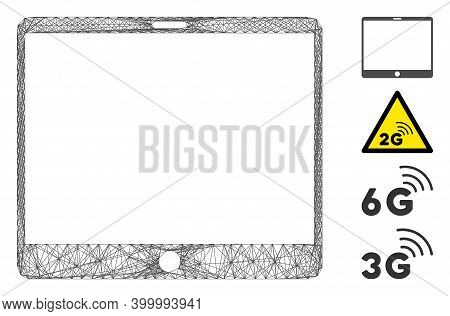 Vector Network Mobile Tablet. Geometric Linear Carcass Flat Network Generated With Mobile Tablet Ico