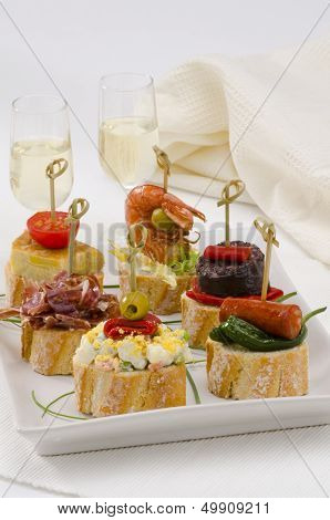 Spanish Cuisine. Tapas. Tray Of Montaditos.