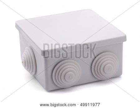Grey plastic electrical junction box isolated on white