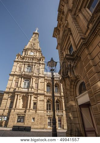 the impressive south facade of Halifax's sandstone built town hall