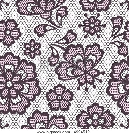 Old lace seamless pattern, ornamental flowers. Vector texture.